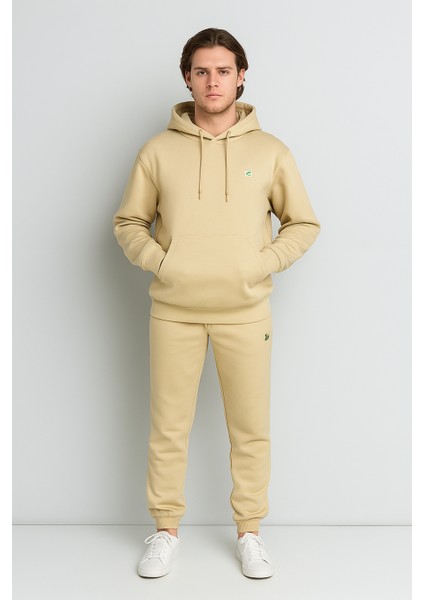 Unisex Oversize Kapüşonlu Eşofman Takımı – Bej Renk, Yumuşak Kumaş, Rahat Kalıp, Spor & Günlük Kullanım”