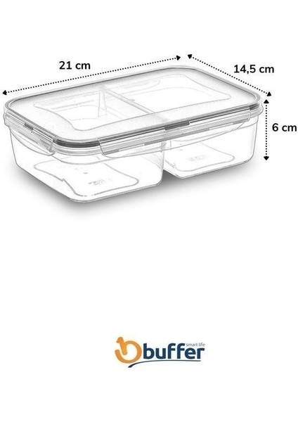 Buffer® 2 Bölmeli Sızdırmaz Contalı Kilitli Kapaklı 1 Litre Erzak Saklama Kabı -LC505