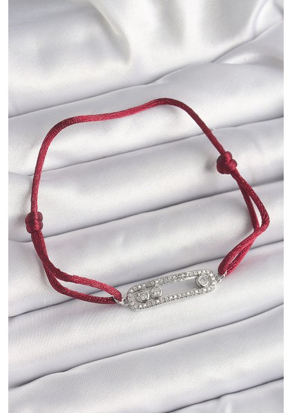 Kırmızı İpli Asansörlü Zirkon Taşlı Gümüş Messika Model Kadın Bileklik - TJ-BB6582