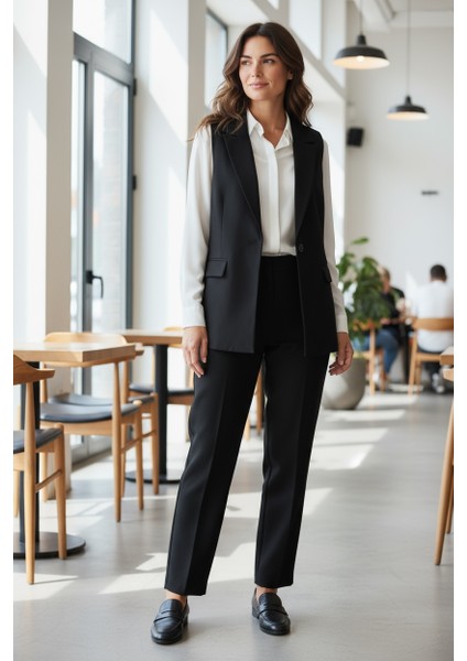 Büyük Beden Kadın Gabardin Tek Düğmeli Yelek-Rahat Kesim modelleri