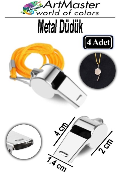 Metal Düdük 4 Adet Ipli Paslanmaz Metal Kaliteli Deprem Düdügü Hakem Bekçi Can Kurtaran Düdük Yüksek Desibel