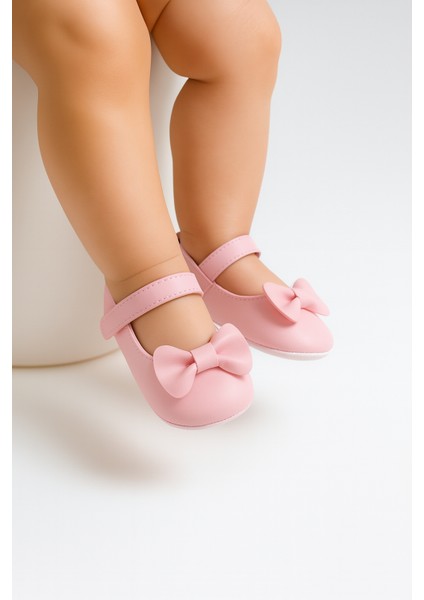 Kız Bebek Pembe Fiyonklu Babet Ayakkabı 18 Numara