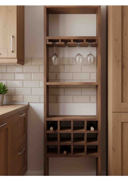 Ahşap Şaraplık Çok Amaçlı Dolap Masif Rustik
