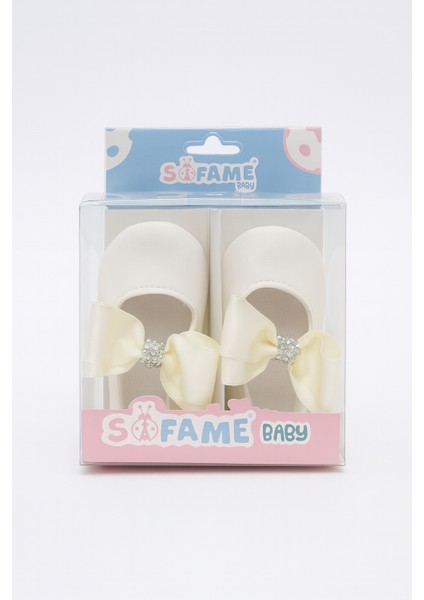 Beyaz Taş Detaylı Fiyonklu Bebek Babet Ayakkabı 16 Numara modelleri