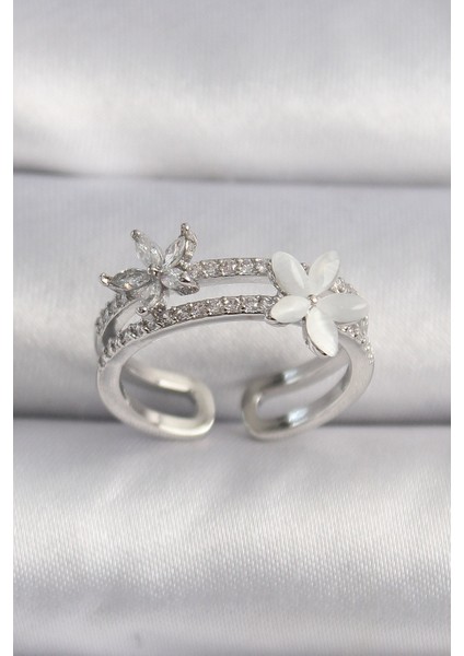 Pirinç Gümüş Renk Zirkon Taşlı Çiçek Model VIP Seri Kadın Yüzük - TJ-BYK3513 fiyatları