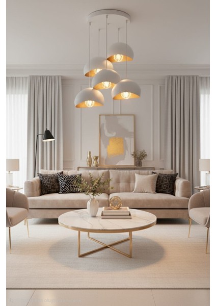 Beton Görünümlü Iskandinav &bohem Tarz 5’li Sarkıt Şık Avize (Ampul Hediyeli)