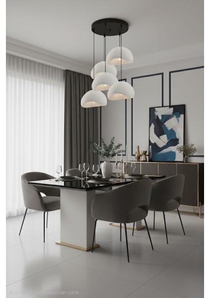 Beton Görünümlü Iskandinav &bohem Tarz 5’li Sarkıt Şık Avize (Ampul Hediyeli)