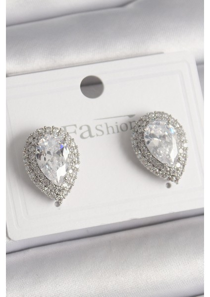 Pirinç Gümüş Renk Zirkon Taşlı Damla Model Kadın Küpe - TJ-BKP9918 fiyatları