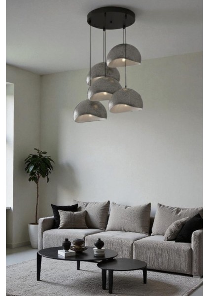 Beton Görünümlü Iskandinav &bohem Tarz 5’li Sarkıt Şık Avize (Ampul Hediyeli)