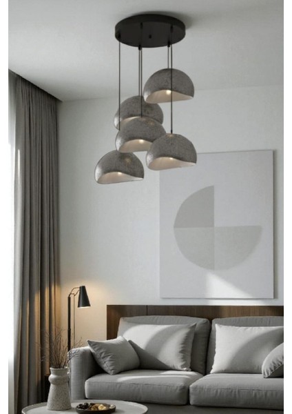 Beton Görünümlü Iskandinav &bohem Tarz 5’li Sarkıt Şık Avize (Ampul Hediyeli) modelleri