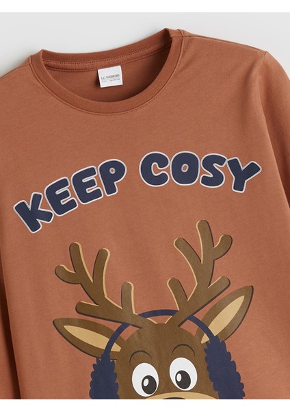 Yeni Sezon Bisiklet Yaka Yılbaşı Temalı Erkek Çocuk Pijama Takımı modelleri