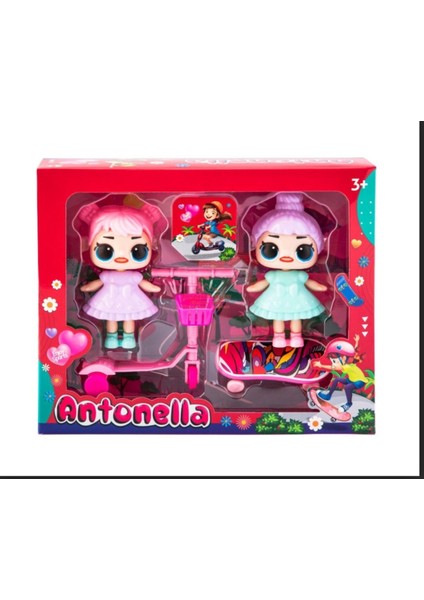 Antonella 2'li Figür Oyuncak Kaykaylı Bisikletli Antonella Bebekler 7 cm