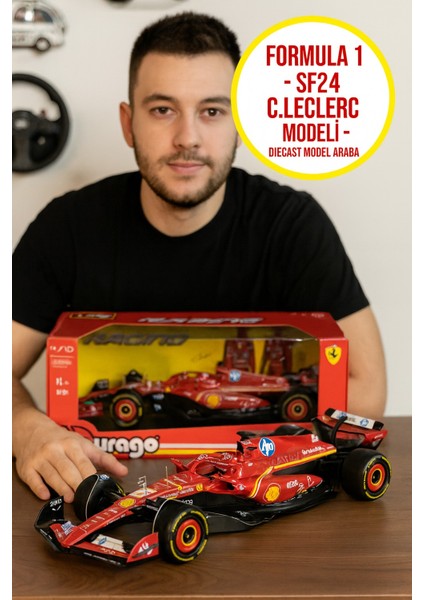 1 18 Ferrari SF24 Metal Model Araba C Leclerc Direksiyonlu Lastikli Koleksiyon Aracidir