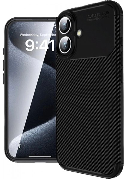 iPhone 16 Kılıf Auto Focus Karbon Kapak - Siyah