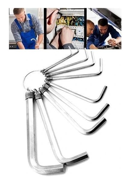 9 Parça Çelik Alyan Seti Kısa Düz Köşe Alyan Anahtar Takımı