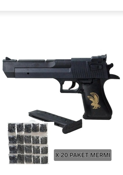 Boncuk Tabancası Kartal Desenli Büyük Boy Oyuncak Silah Boncuk Atan Silah