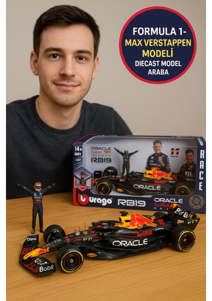 1:24 Formula 1 Red Bull RB19 Max Verstappen Metal Model Araba Gerçekçi Koleksiyon Ürünü