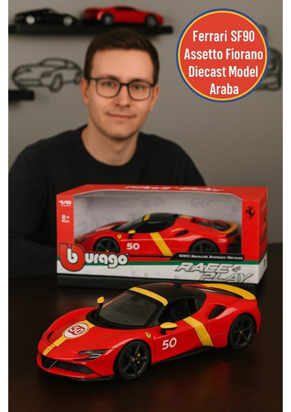 1:18 Ferrari SF90 Assetto Fiorano Lisanslı Diecast Metal Açılır Kapılı Koleksiyon Model Araba Ekstra