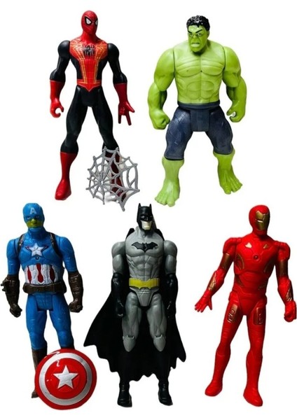 5'li Işıklı Kutulu Süper Kahraman Seti Hulk Örümcek Adam Ironman Batman Kaptan Amerika modelleri