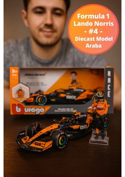 1:24 Bburago F1 Mclaren MCL38 Miami 2024 Lando Norris 4 Diecast Koleksiyonluk Model Araba Figürlü
