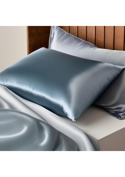Antibakteriyel Terletmeyen Ipek Saten Yastık Kılıfı 2'li 50X70 Mavi