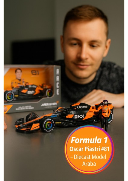 1:24 Bburago F1 Mclaren MCL38 Miami 2024 Oscar Piastri 81 Diecast Koleksiyonluk Model Araba Figürlü