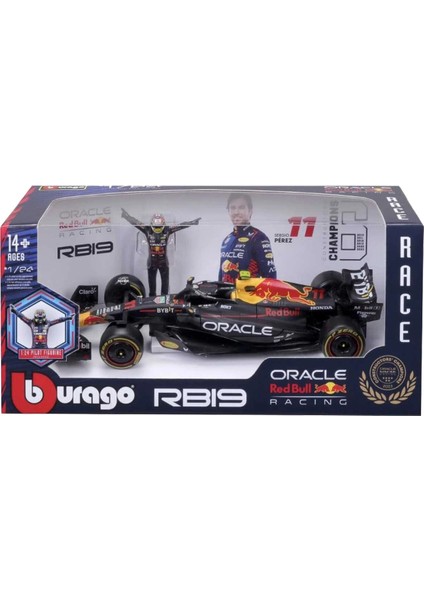 1:24 Formula 1 Red Bull RB19 Sergio Perez Metal Model Araba Özel Pilot Figürlü Koleksiyon modelleri