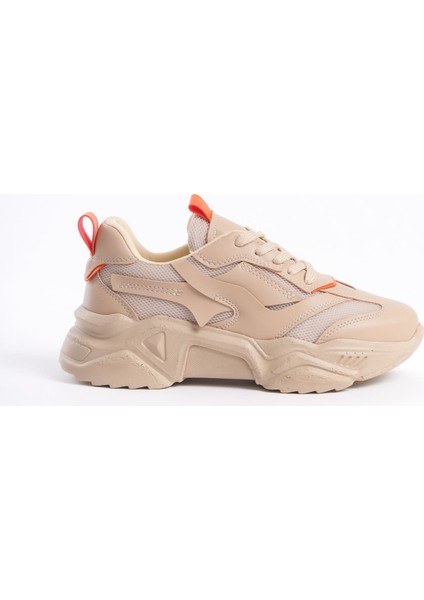 Flexstep Ortopedik Tabanlı Triko Spor Ayakkabı Bej Turuncu