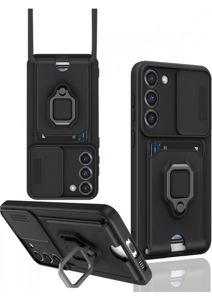 Ieg Samsung Galaxy S24 Plus Kılıf Zuma Kartvizitli Yüzüklü Silikon - Siyah