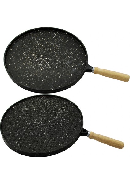 Çift Taraflı Döküm Granit Bazlama - Gözleme Tavası 36CM (4887)