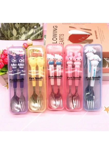 Sanrio Kawaii Kaşık Çatal Anime Hello Kitty Benim Melodi Paslanmaz Çelik Çatal Bıçak Kaşık 1set 2li