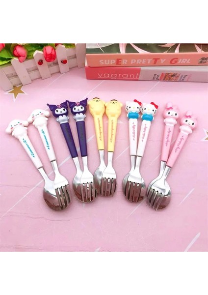 Sanrio Kawaii Kaşık Çatal Anime Hello Kitty Benim Melodi Paslanmaz Çelik Çatal Bıçak Kaşık 1set 2li fiyatları