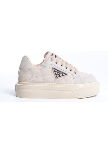 Prag Premium Bağcıklı Ortopedik Kadın Sneaker - Krem