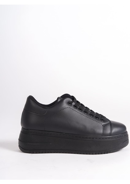 Lyon Bağcıklı Ortopedik Rahat Beyaz Kadın Sneaker - Siyah
