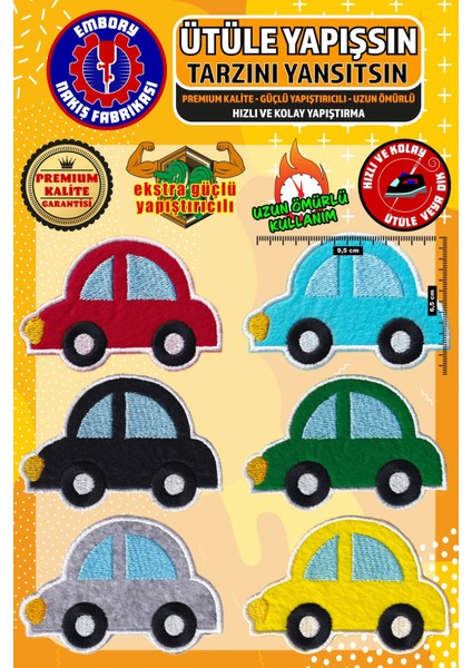 Ütü ile Yapışan Arma Yama, Renkli Araba Set (6 Adet) Ütüyle Yapışan Nakış Dokuma Aplike Patch