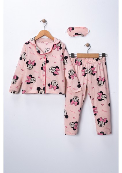 Kız Çocuk Kiraz Desenli Pijama Takımı - Uyku Bandı Hediyeli