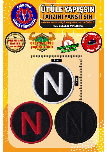 Ütü ile Yapışan Arma Yama, N Harf (3 Adet) Ütüyle Yapışan Nakış Dokuma Aplike Patch
