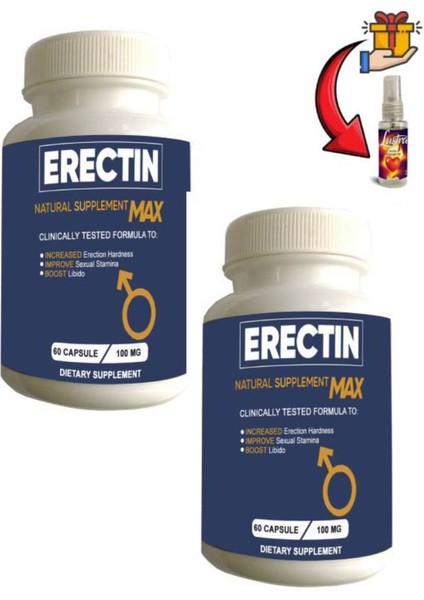Erectin Max Erkeklere Özel Geliştirme 60&#39;lı Destekleyici x 2 Adet+Lustra Masaj Yağı ile 30 ml Sertleştirici Geciktirici Büyütücü 0367, One Size