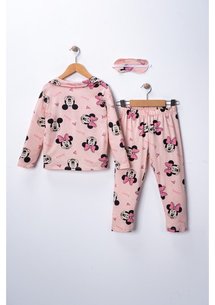 Kız Çocuk Kiraz Desenli Pijama Takımı - Uyku Bandı Hediyeli