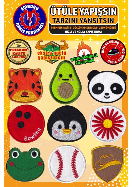 Ütü ile Yapışan Arma Yama, Karışık Set-2 (9 Adet) Ütüyle Yapışan Nakış Dokuma Aplike Patch