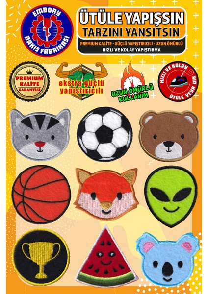 Ütü ile Yapışan Arma Yama, Karışık Set-1 (9 Adet) Ütüyle Yapışan Nakış Dokuma Aplike Patch