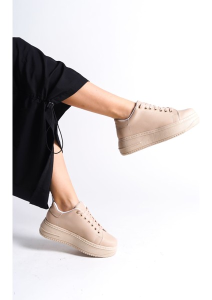 Lyon Bağcıklı Ortopedik Rahat Beyaz Kadın Sneaker - Ten