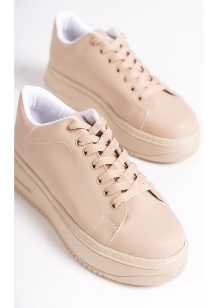 Lyon Bağcıklı Ortopedik Rahat Beyaz Kadın Sneaker - Ten