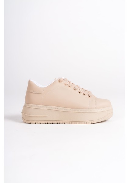 Lyon Bağcıklı Ortopedik Rahat Beyaz Kadın Sneaker - Ten