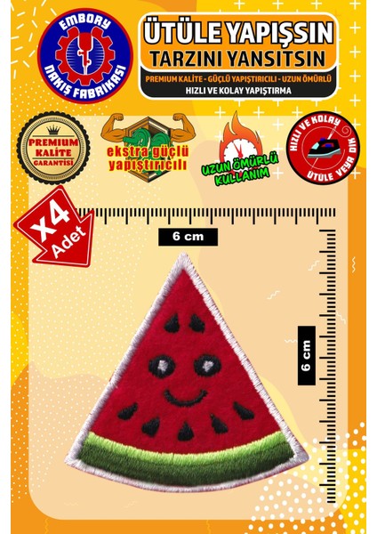 Ütü ile Yapışan Arma Yama, Sevimli Karpuz (4 Adet) Ütüyle Yapışan Nakış Dokuma Aplike Patch
