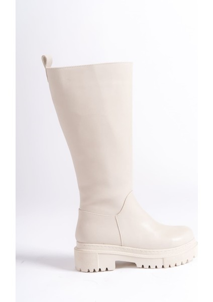Mırax Fermuarlı Ortopedik Taban Suya ve Soğuğa Dayanıklı Kadın Çizme Krem