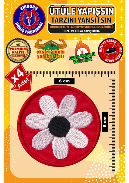 Ütü ile Yapışan Arma Yama, Beyaz Çiçek (4 Adet) Ütüyle Yapışan Nakış Dokuma Aplike Patch