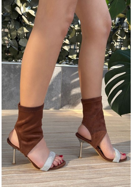 Brit Kahverengi Süet Streç Topuklu Ayakkabı