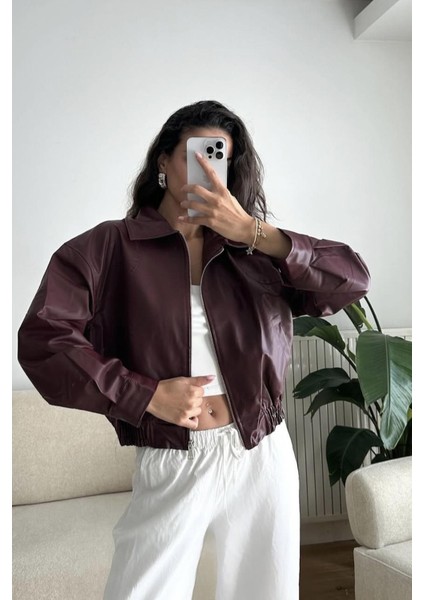 Premium Pb Oversize Bomber Belden Lastikli Deri Ceket