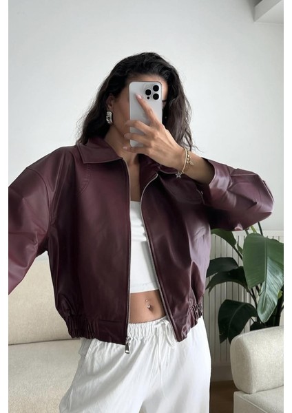 Premium Pb Oversize Bomber Belden Lastikli Deri Ceket modelleri